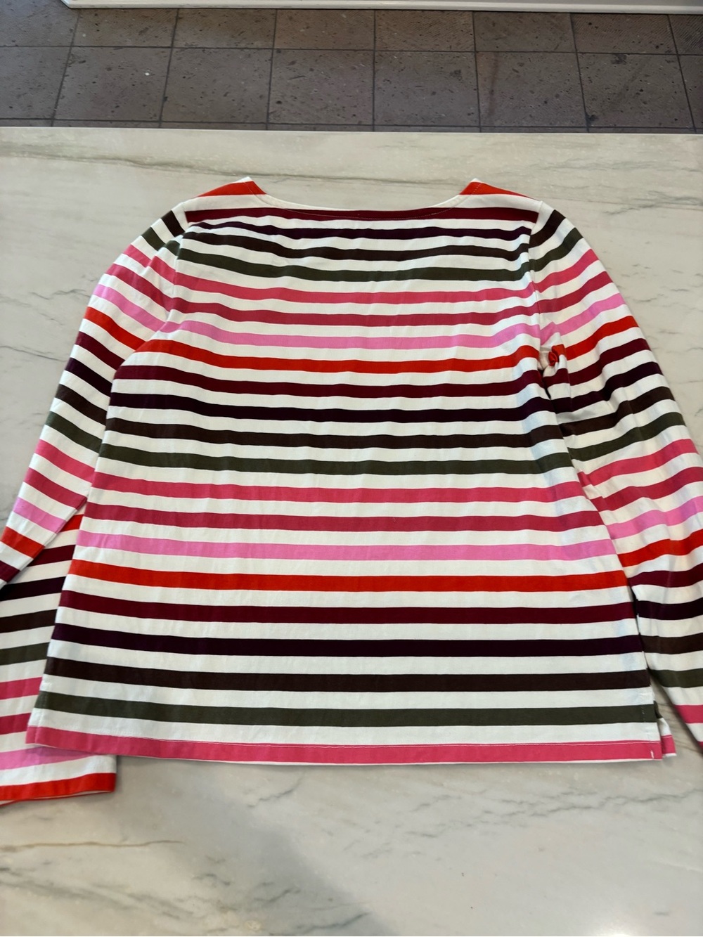 Talbots Striped Long-Sleeve Boatneck Top in Pink, Red & Black